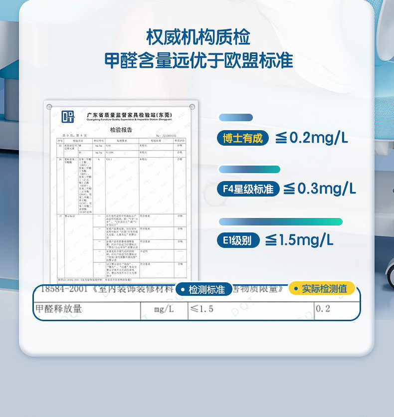 博士12001電動學習桌，甲醛含量優于標準